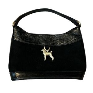 Kieselstein-Cord | Black Leather Trimmed Suede Handle Bag with Poodle Ornament